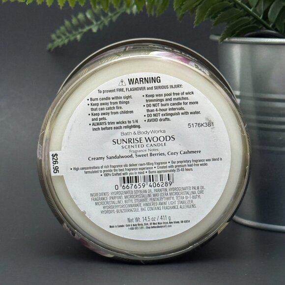 BBW Sunrise Woods Bath & Body Works 3 Wick Candle - Picture 9 of 10